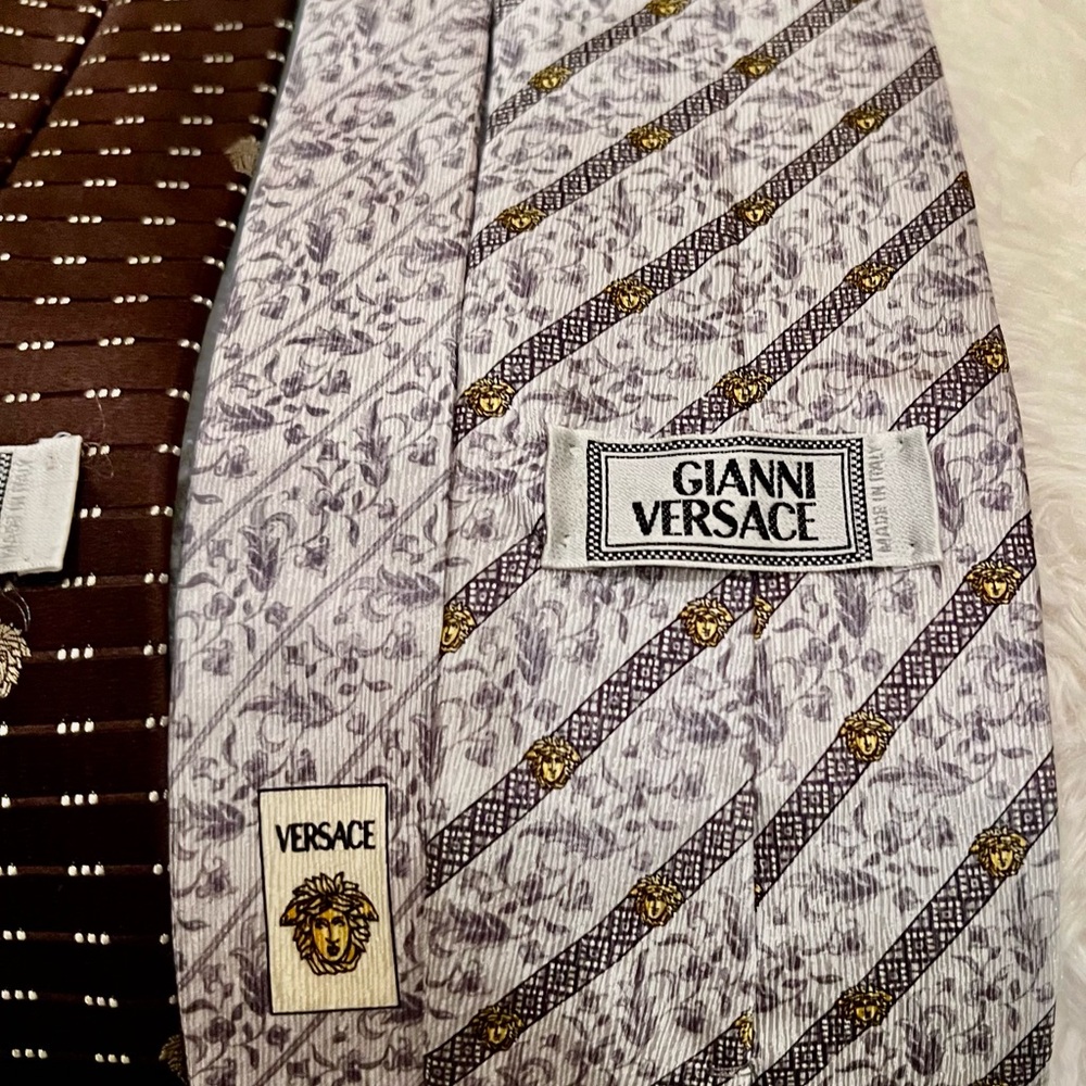 Versace Brown And Gray Patterned Ties Medusa Head… - image 5